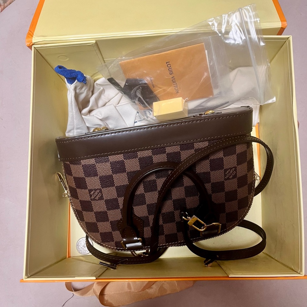 LV Alma Damier Ebene Shoulder Bag BB Brown Canvas